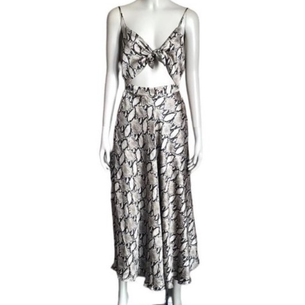 VICI Snake Print Cutout Tie Front Midi Dress